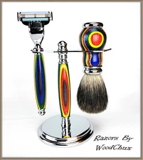 Handmade Color Grain Wood Shaving Set Razor SEE VIDEO 356a