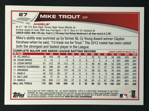 MIKE TROUT 2013 Topps All-Star Rookie Base #27 | Angels - Picture 2 of 2
