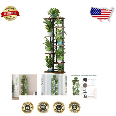 Space-Saving 7-Tier Plant Stand with Easy Assembly   Black & Rustic Brown Finish