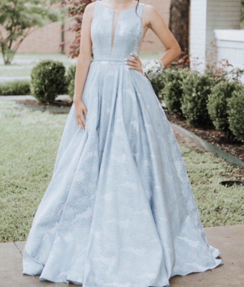 strapless open back dress Sparkly Baby Blue Spaghett Strap High-low Pleated Long Prom Dress, PD3 –  SposaBridal main image 0