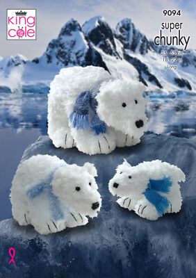 Eisbär Teddy Spielzeug Büschel Super Grobstrickmuster King Cole 9094