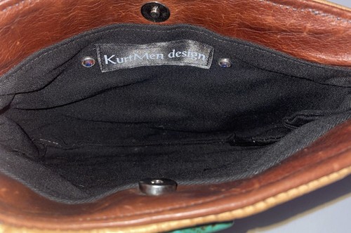 Vintage! KurtMen Design Cowhide Leather Western Turquoise Stone Hand Bag/Purse - Imagen 7 de 8