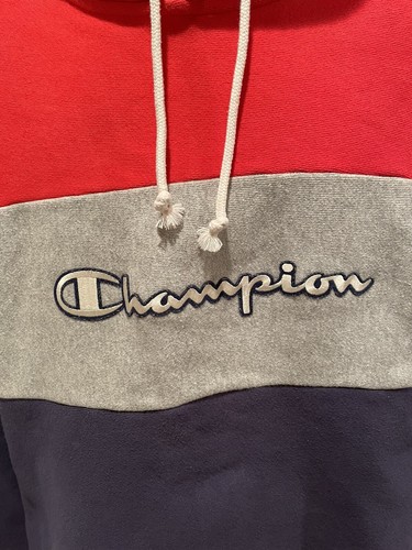 Champion Womens Reverse Weave Red Blue Grey Hoodie Spellout Sweatshirt Pullover - Picture 5 of 10