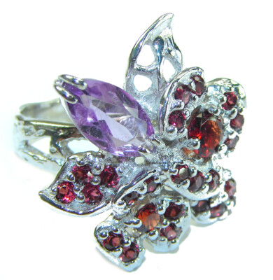 Fancy authentic Amethyst 0,925 Sterlingsilber handgefertigt Ering Größe: 7 3/4