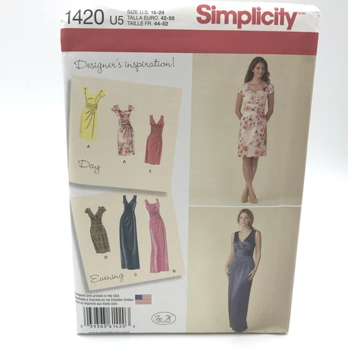 Simplicity 1420 Plus Size Dress Knee or Ankle Length Misses Sz 16 24 Pattern