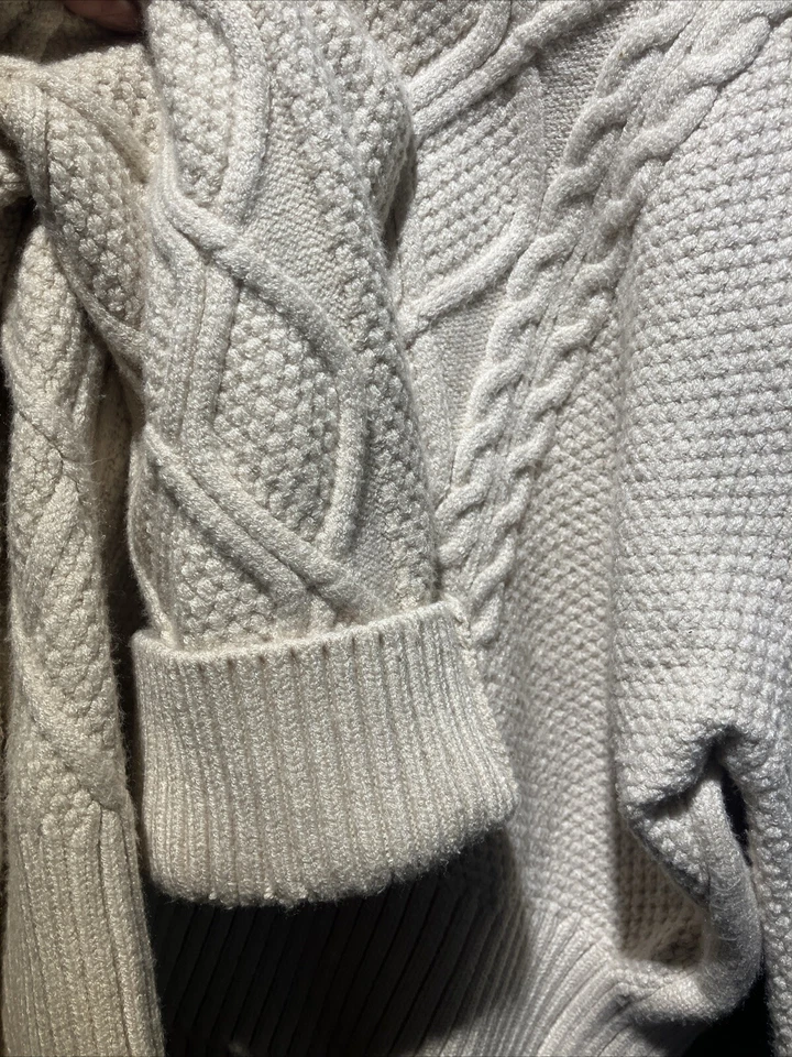 Suéter para mujer Marc New York cremallera completa marfil (crema) con cuello, grande, tejido con cable Foto 4 de 4