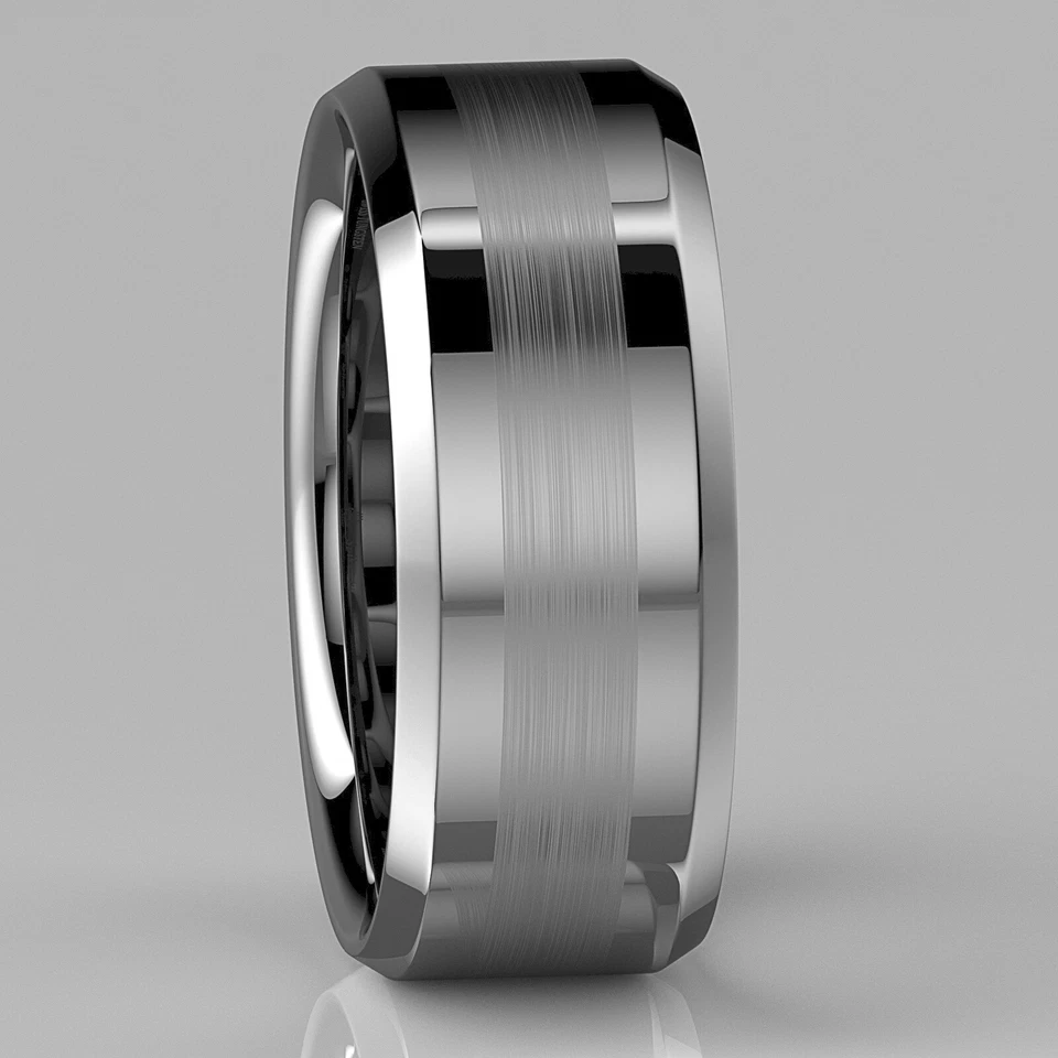 8/6mm Brushed Center Silver Tungsten Carbide ring Wedding Band ATOP Mens Jewelry - Image 4 of 4