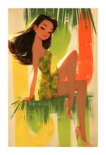 1960s Vintage Tiki Theme Pin Up Art Print ntg3