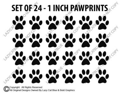Set of 24 - 1 Inch Pawprint Decal Bundle Sticker Pet Dog Cat Paw Prints Breeds
