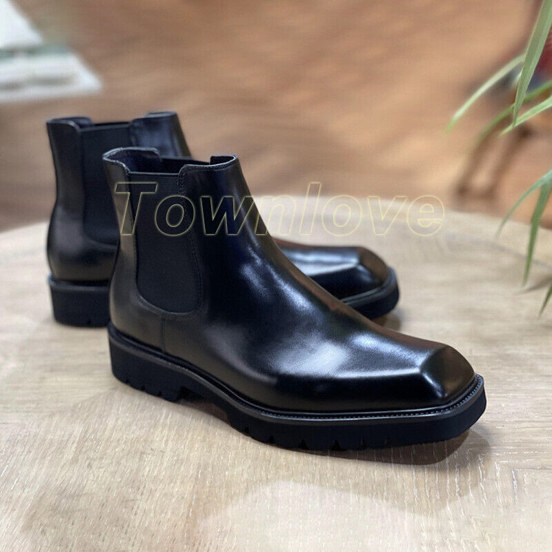 Chelsea Boots Men's Genuine Leather Boots Business Dress Shoes Square Toe Shoes-image