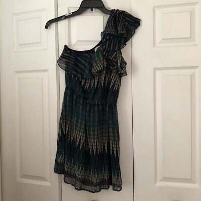 Eyelash Couture One Shoulder Ruffle Mini Dress Geometric Print Size Large L