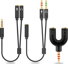 2 in 1 3.5mm Headphone Splitter Adapter Microphone Audio Female to black