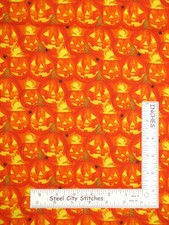 Halloween Jack-O-Lantern Pumpkins Allover Cotton Fabric by 3 Wishes By The Yard