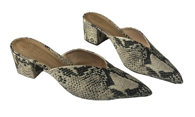 Schutz Dauani Slip-on Pointed Toe Block Heel Mule Natural Snake Pump 