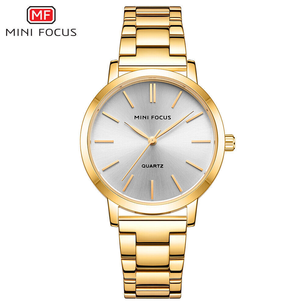 MINI FOCUS Reloj Mujer Acero Dorado Reloj Pulsera Esfera Simple Damas Niñas Reloj Regalos