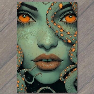 STICKER Close-Up Woman s Face Tentacle Design Surrounding Eyes Scary Weird
