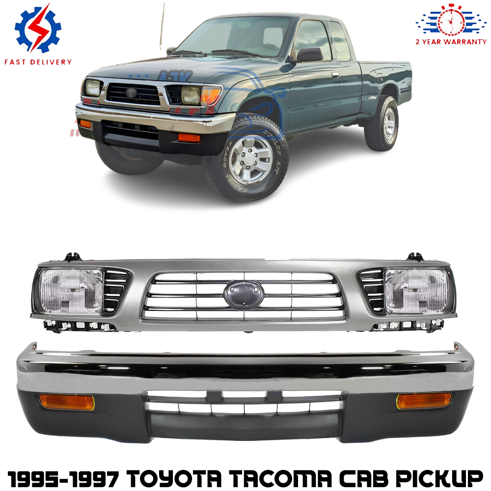 Front Bumper Grille & Headlight Assembly Kit For 1995-1997 Toyota Tacoma