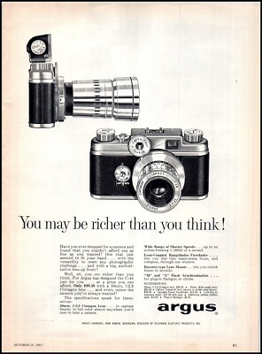 1957 Argus C-44 Camera PRINT AD ''You May Be Richer Than You Think'' BX4