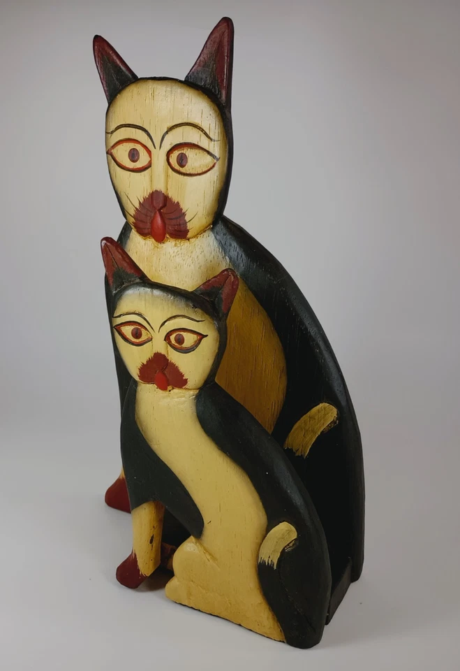 Wood Folk Art 2 Cat Desk Organizer and Holder. - Image 2 of 4