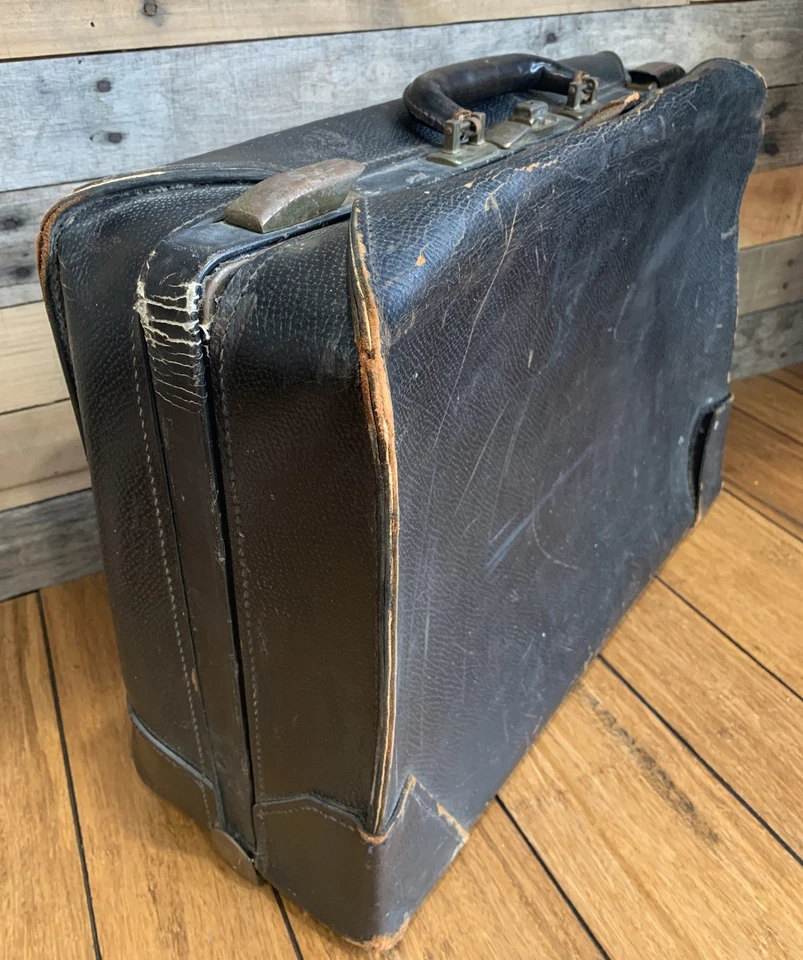 Винтажные антикварные ремни для чемоданов из черной кожи 1920-х годов для путешествий поездов чемоданов - Изображение 2 из 4