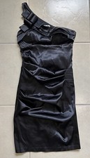 Betsy & Adam Black Satin One Shoulder Evening Dress Cocktail Gown Size 6