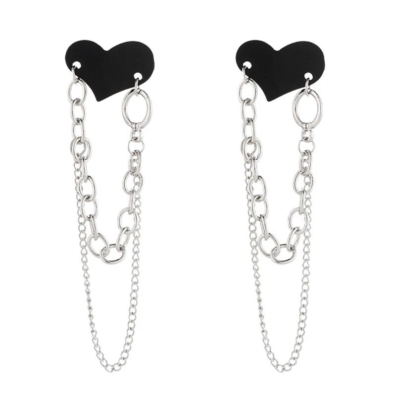 Black Heart Love Chain Earrings Sweet Cool Drop Earrings Simple Stud Earrings