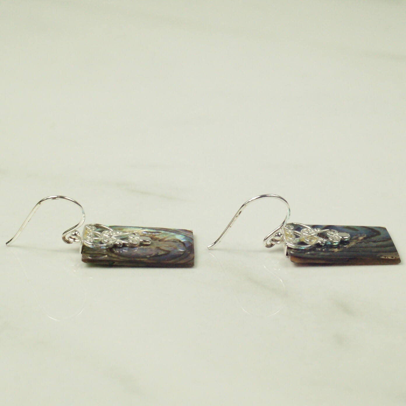 Sterling Silver Hook Drop Dangle Abalone Rectangl… - image 5