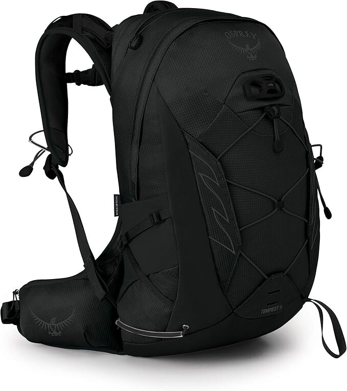 Mochila de senderismo Osprey Tempest 9L para mujer con cinturón de cadera, negra sigilosa, XS/S