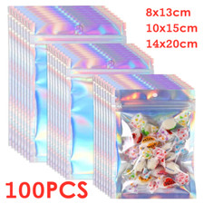 100X Mylar Ziplock Bags Foil Clear Rainbow Seal Pouch Holographic Packaging Bag