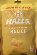 Halls ECONOMY PACK Honey Lemon Cough & Throat Relief 80 Cough Drops - FREE SHIP