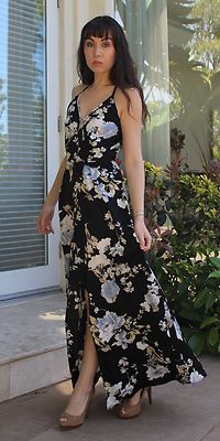 Sleeveless Floral Wrap Maxi Dress | Black Ivory S M L by La Banga LBD9467
