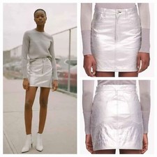 NEW Rag  Bone  Metallic Moss Leather Skirt Women's Size 26