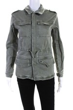 Dl1961 Womens Long Denim Drawstring Anorak Jacket Light Green Size Large