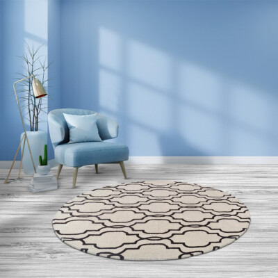 Hand Tufted Wool 8'x8' Round Area Rug Geometric Beige Brown BBH Homes BBK09014