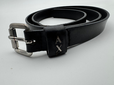 ARMANI EXCHANGE Mens Leather Belt Black 36 AX Logo made in Italy. 1 Inch Wide