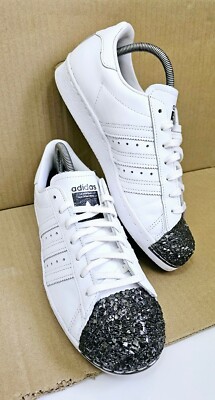 ADIDAS SUPERSTAR 80er SNEAKER GRÖßE UK 7 WEISS 3D METALL DIAMANT ZEHEN TADELLOS 