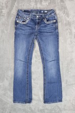 Women's Miss Me Mid-Rise Bootcut Embellished Blue Jeans Sz 28 Fits 27x28 