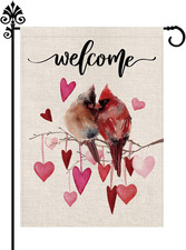 Welcome Valentine'S Day Garden Flag Cardinal Love Heart Vertical Double Sided Ga