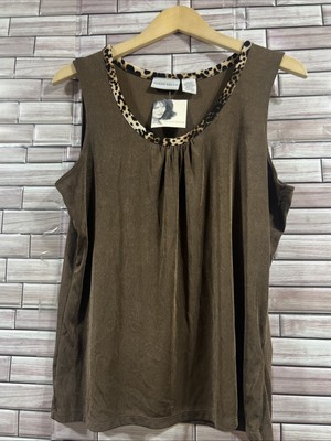 VTG Jaclyn Smith womens L tank top brown animal print trim New shirt NOS
