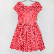 Anthropologie Artelier Dress Womens 2 Pink Nicole Miller Lace Short Sleeve NEW