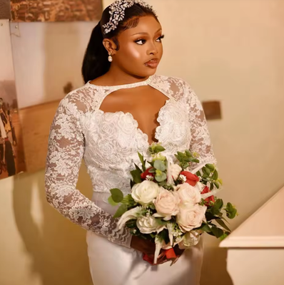 Sheer Neck Hollow Chest Lace Appliques Long Sleeves Wedding Dress Bridal Gowns | eBay Sheer Neck Hollow Chest Lace Appliques Long Sleeves Wedding Dress Bridal Gowns | eBay