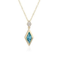 9ct Yellow Gold Blue Topaz & Diamond Pendant & Necklace - 16/18"