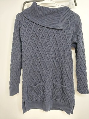 Jeanne Pierre Cowl Neck Cable Knit Chunky Cotton Sweater Size S NAVY BLUE