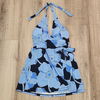NEW Draper James One Piece Swimsuit, Swimdress, Halter, Faux Wrap, Floral, XS