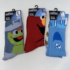 Lot 3 Sesame Street Crew Socks Oscar Grouch Elmo Cookie Monster Size 9-13
