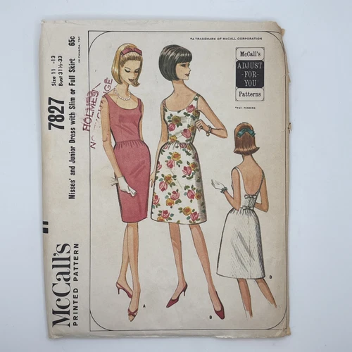Vintage McCall’s 1960’s Misses’ Dress #7827 Size 11-13 Bust 31.5 - 33” Uncut FF