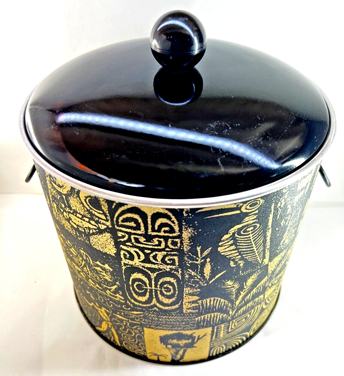 Vintage Greek Patterned Aluminum Insulated 2 Handled Lidded Ice Bucket