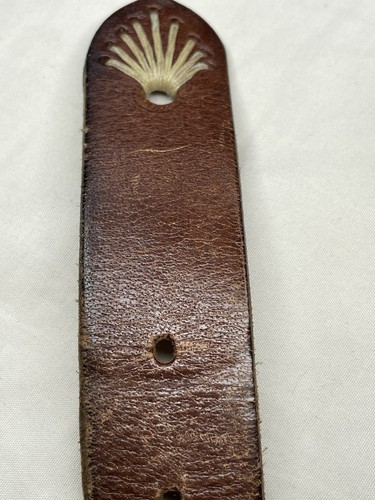 Brown Leather Diamond Stiched Belt with Brass Buckle Size M See Photos Desc Rare - Picture 8 of 9