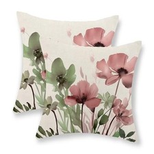 Floral Pillow Covers 18x18 Inch 18" x 18" Pack of 2 Pink Sage Green Flower