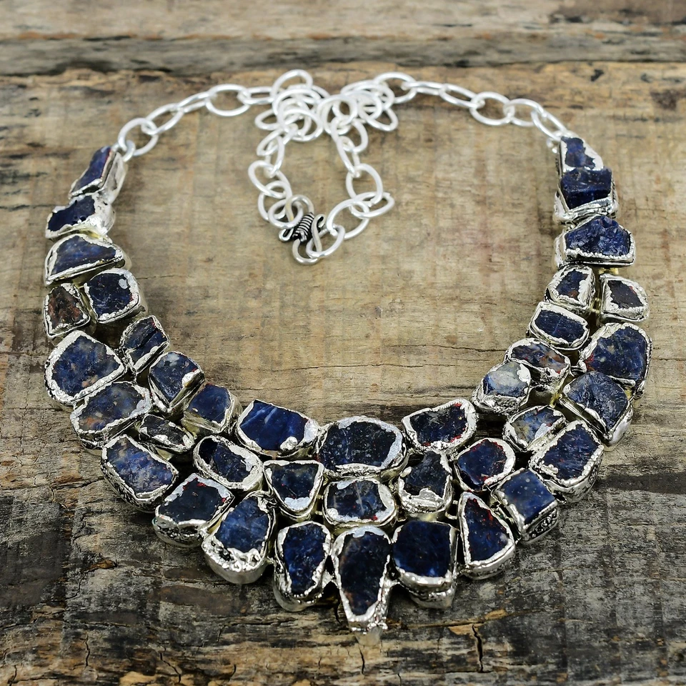 Sodalite Grezzo Collana 925 Argento Sterling Donna Gioielli Regalo Pasquale - Immagine 3 di 4